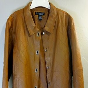 Tan quilted leather jacket by Dialogue, SIZE 1X